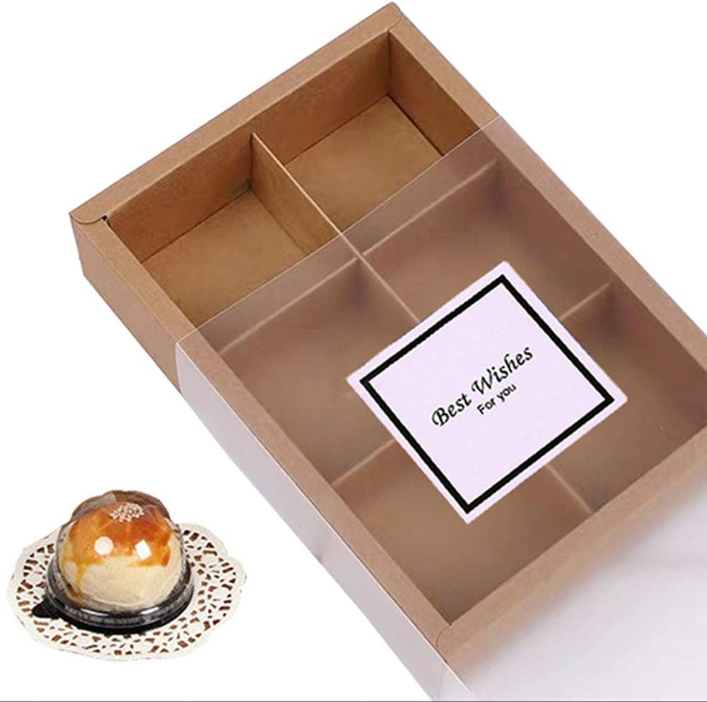 12 Packs Brown Kraft Cupcake Boxes with Inserts and Windows