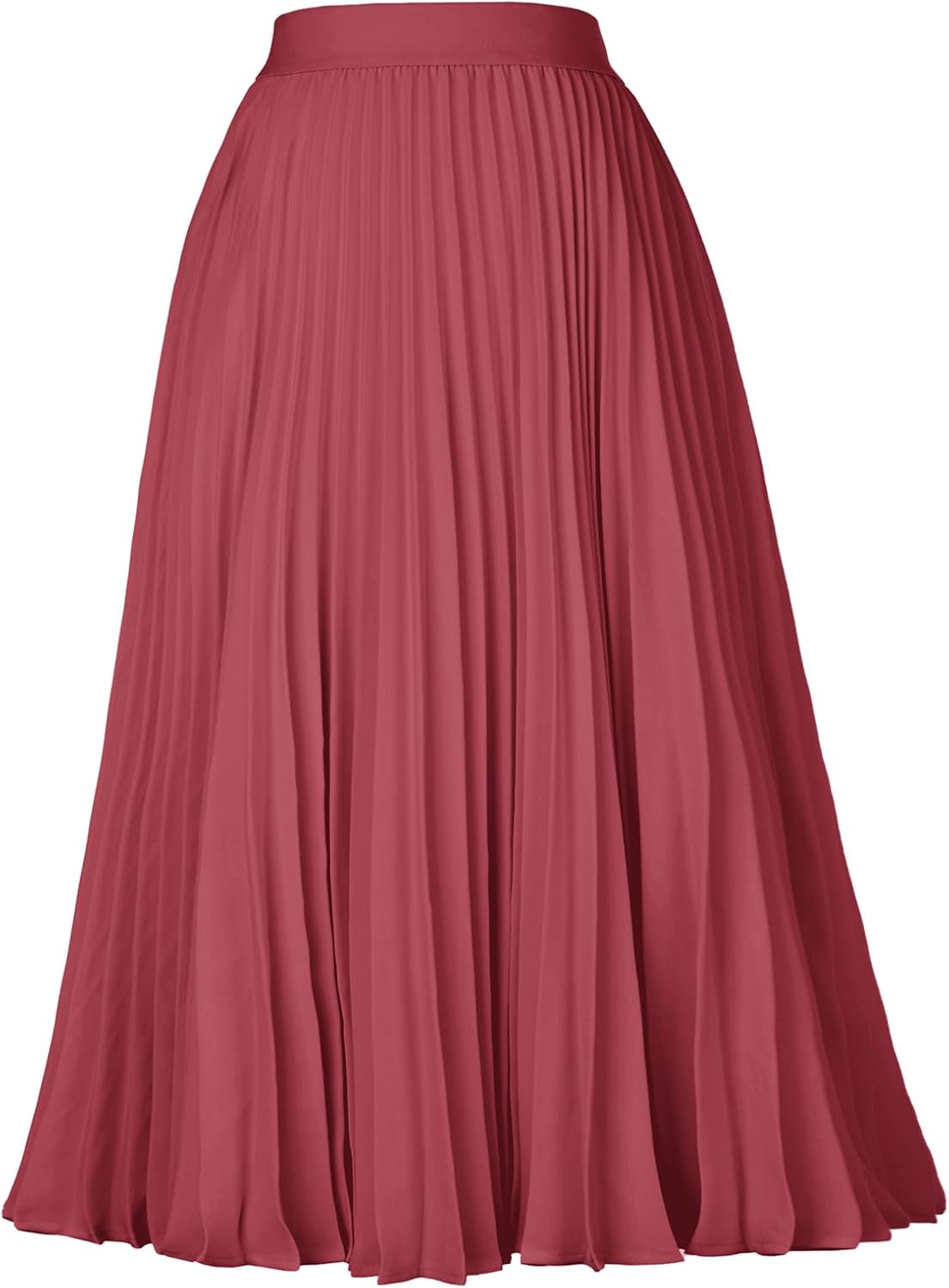 High Elastic Waist Pleated Chiffon Midi Swing Skirt for Women