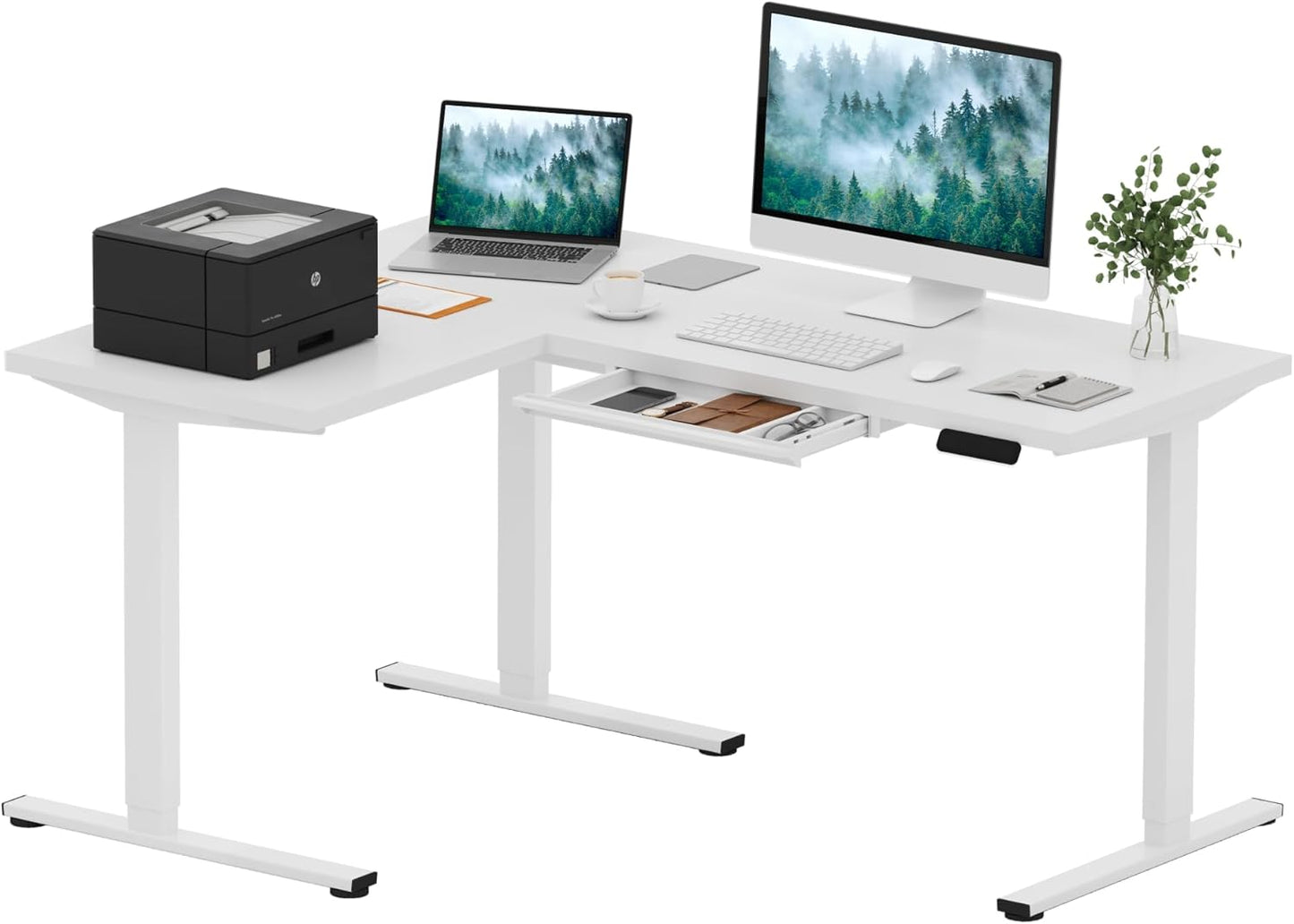 L Shaped Electric Standing Desk with Drawer for Ergonomic Work