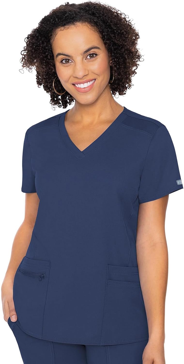 Med Couture V-Neck Scrub Top for Women with 4 Pockets