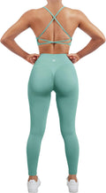 Women Seamless Workout Set with Strappy Bra and High Waist Leggings