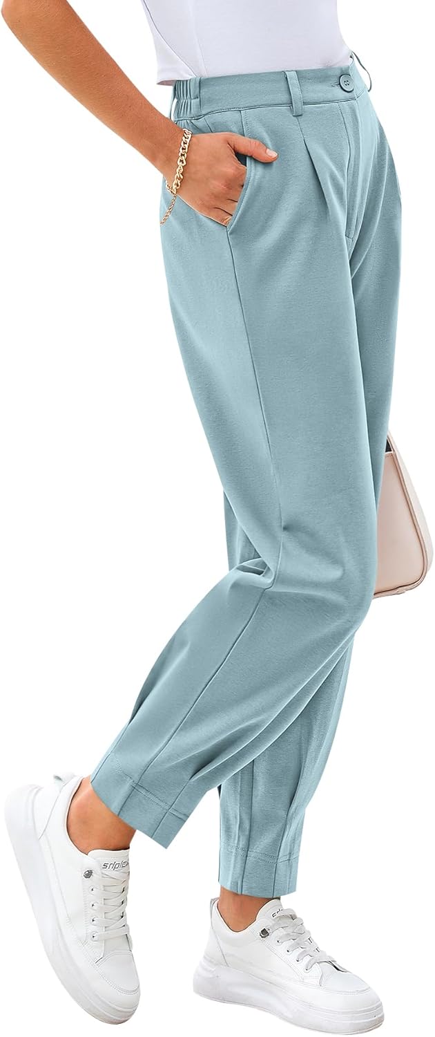 CFLONGE Women's Summer High Waisted Pants for Work and Casual