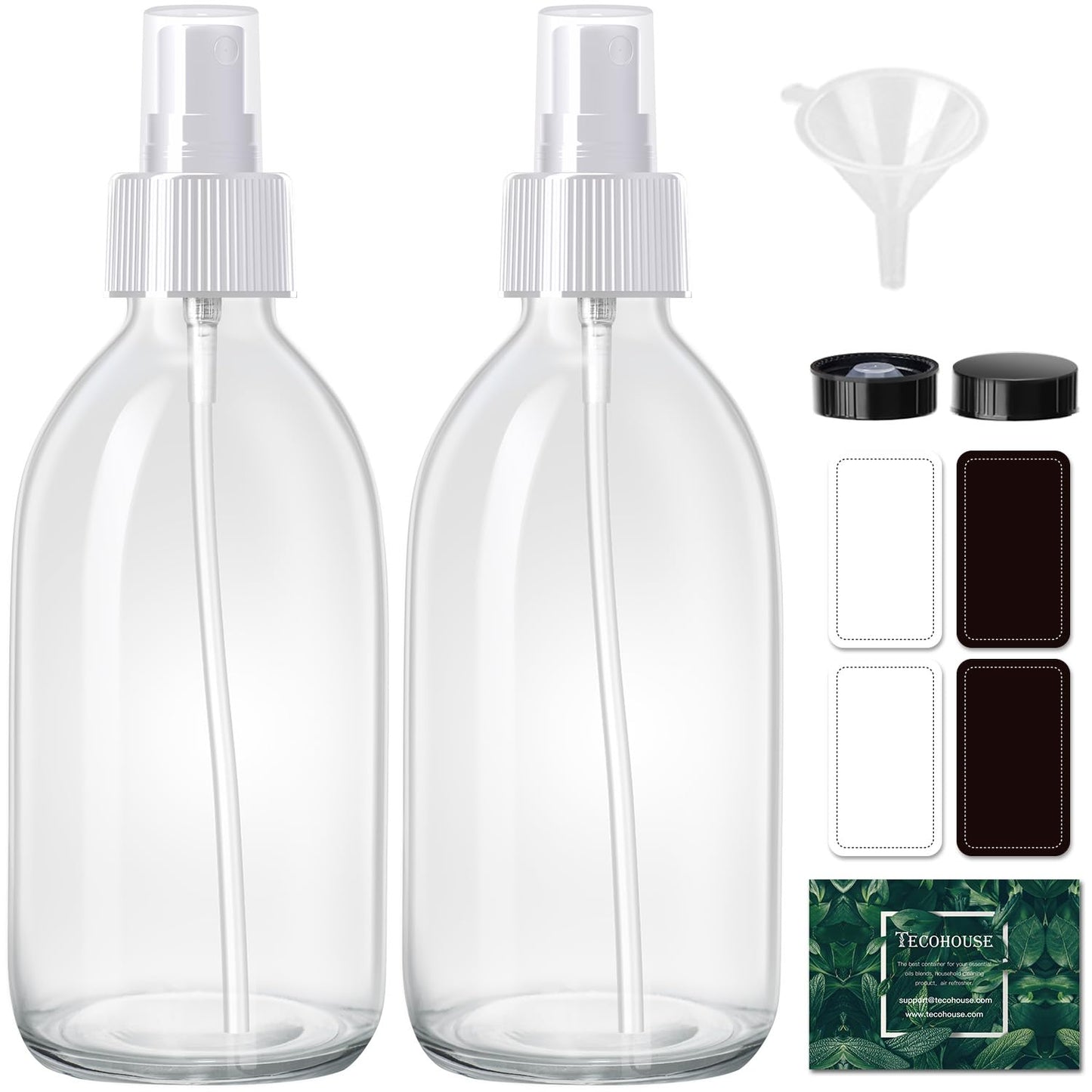 Durable 250ml Glass Spray Bottles x2 - Essential Oils, Cleaning - Tecohouse
