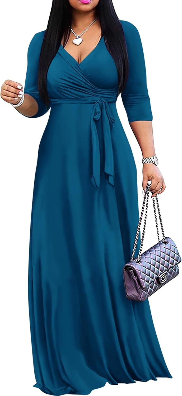 FANDEE Women's Maxi Dress - Bohemian Summer Long V-Neck Style
