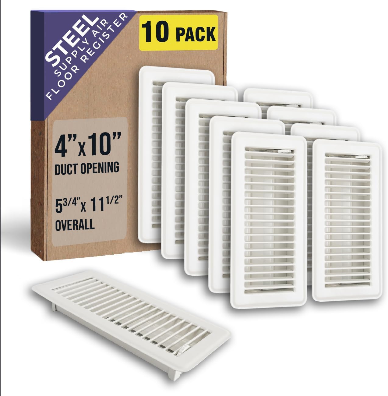 Floor Register with Louvered Design for 4x10 Duct Openings
