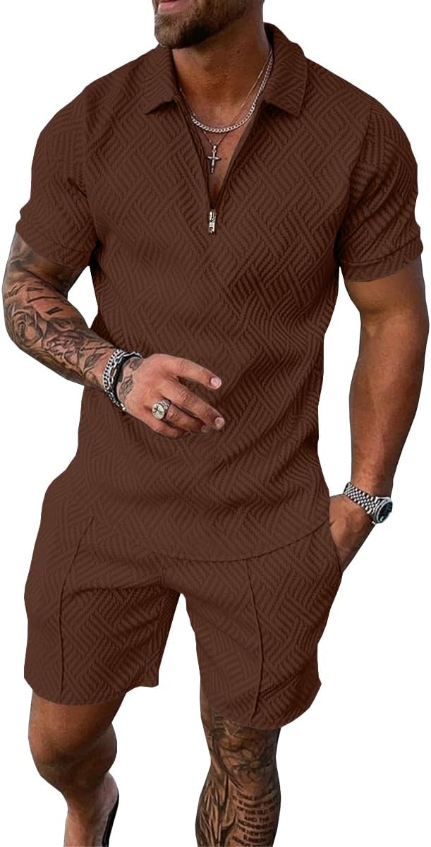 UOUA Mens Summer Track Suits 2 Piece Shorts Sets for Comfort