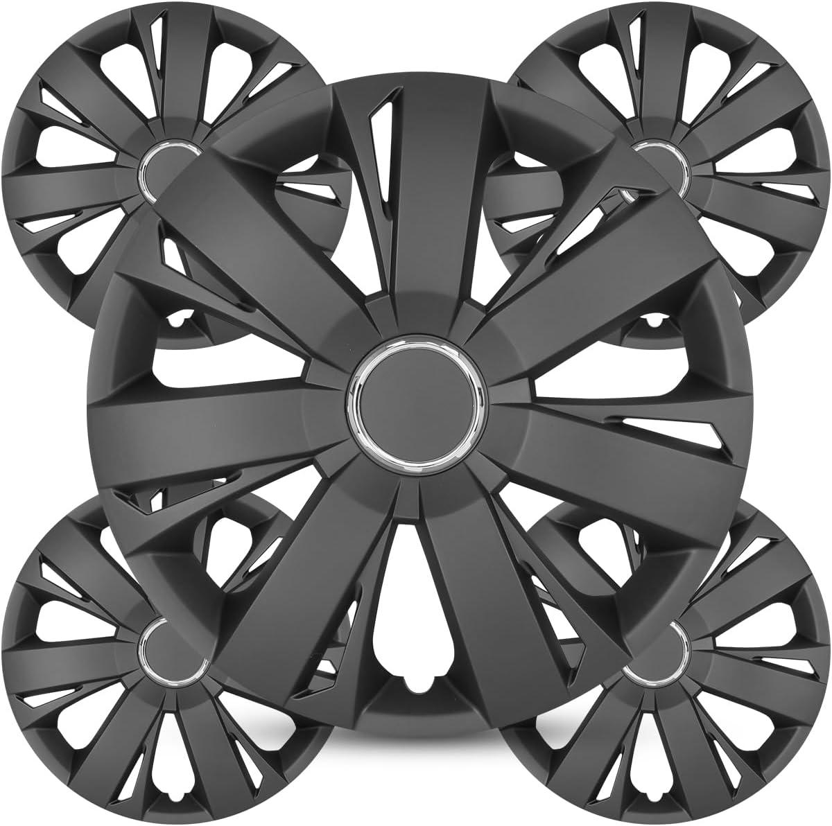 Winjet Universal Hubcap 14 Inch Wheel Covers for Cars - Premium Black