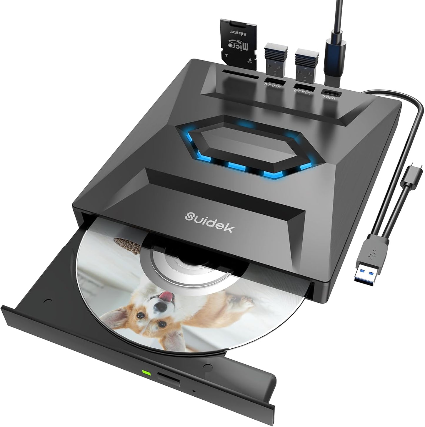 SUIDEK USB C External CD/DVD Drive - Portable Burner & SD Reader