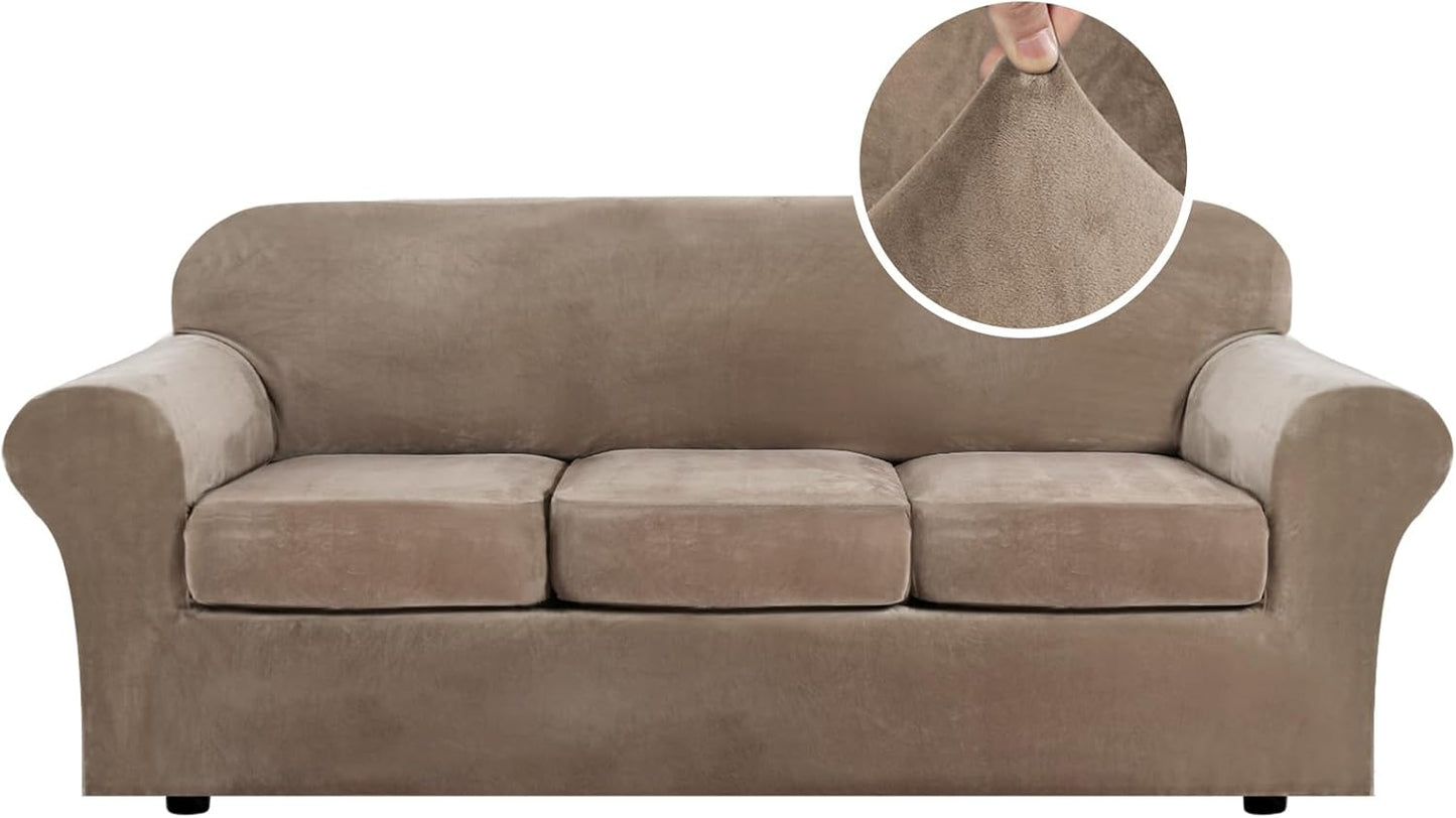 H.VERSAILTEX Modern Velvet Plush 4 Piece Sofa Slipcover Protector