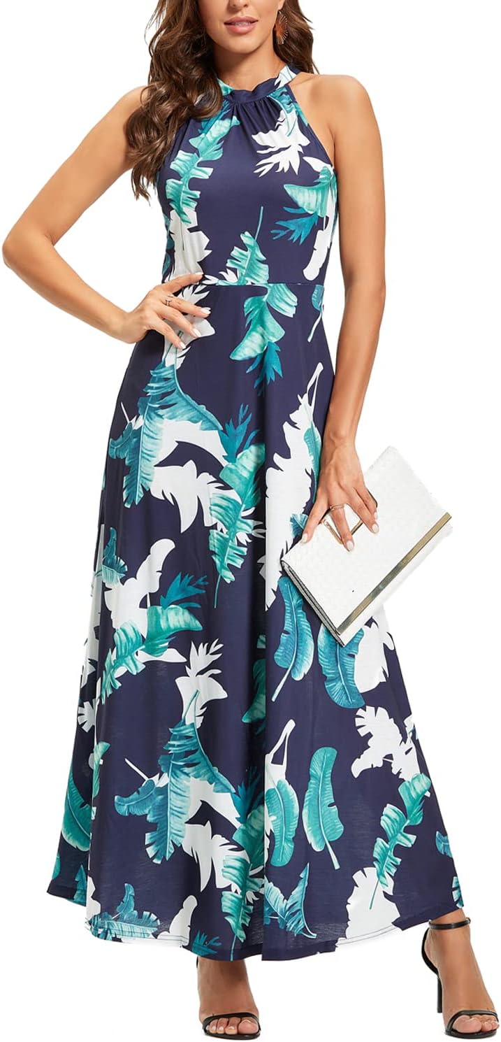 Stylish Floral Halter Neck Maxi Dress for Summer Events