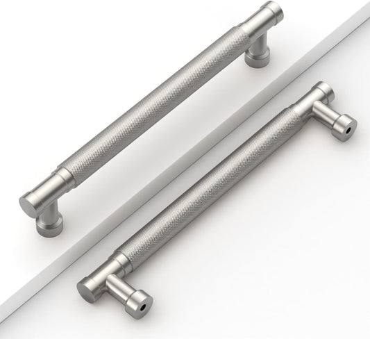 10 Pack 6-1/5in Brushed Nickel Knurled Cabinet Handles for Kitchen