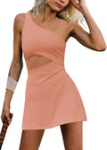 Womens Tennis Dress One Shoulder Skort with Built-In Shorts bold