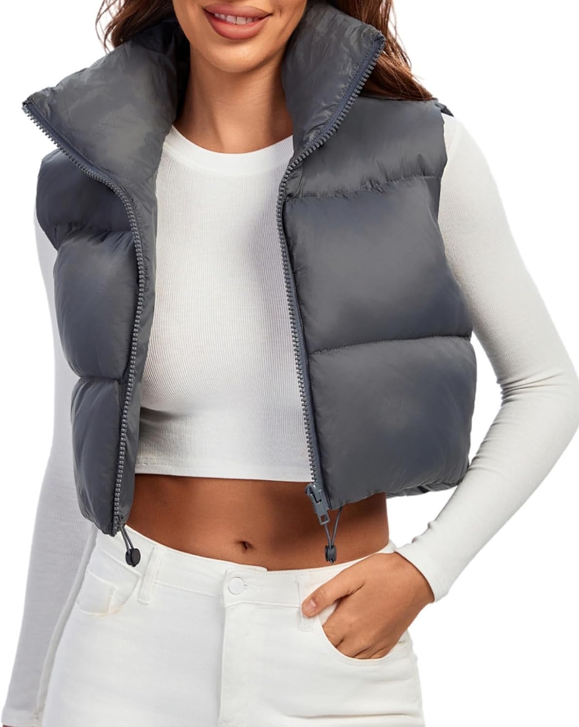 Fuinloth Women's Padded Vest: Stylish Lightweight Zip Crop Gilet