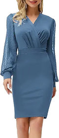 GRACE KARIN Women's Long Sleeve Pencil Work Dress - Elegant Wrap V