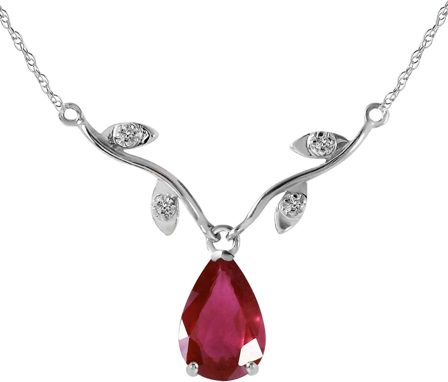 14K Solid White Gold Ruby and Diamond Necklace with Vine Design