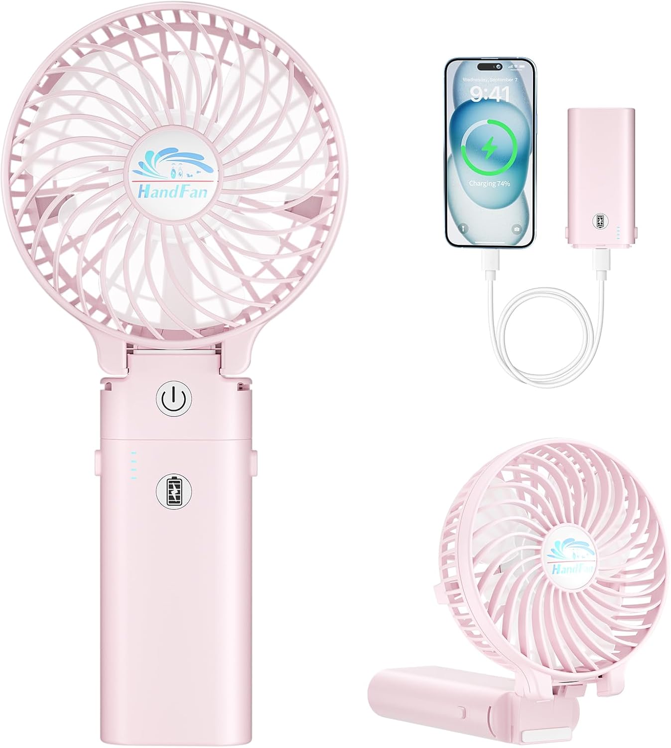 Portable 5200mAh Rechargeable HandFan: 20hr Strong Airflow