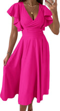 Summer Midi Dress Fit and Flare - Elegant Ruffle Sleeve Midi