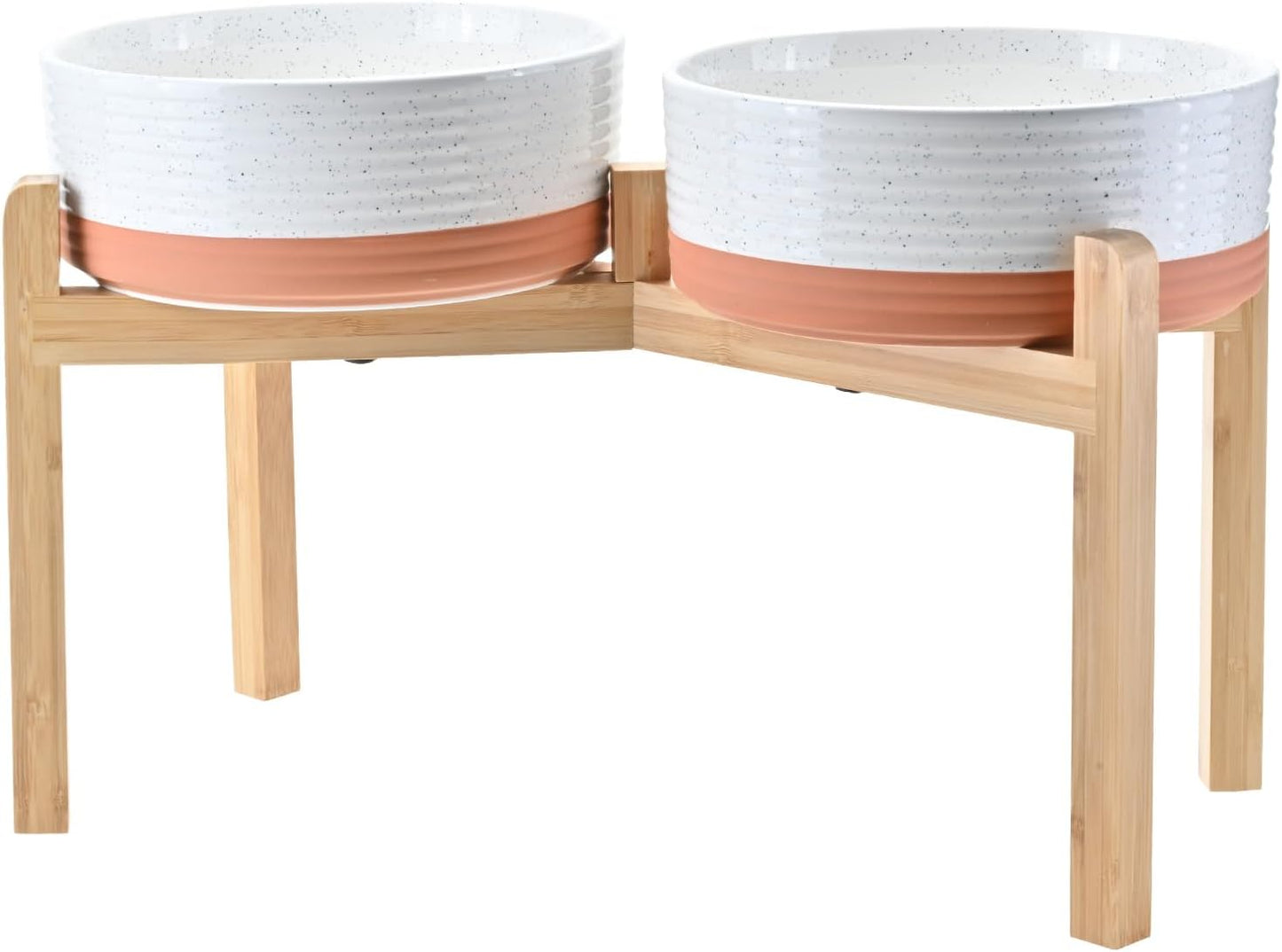 Elevated Dog Bowls Ceramic with Non-Slip Bamboo Stand for Pets