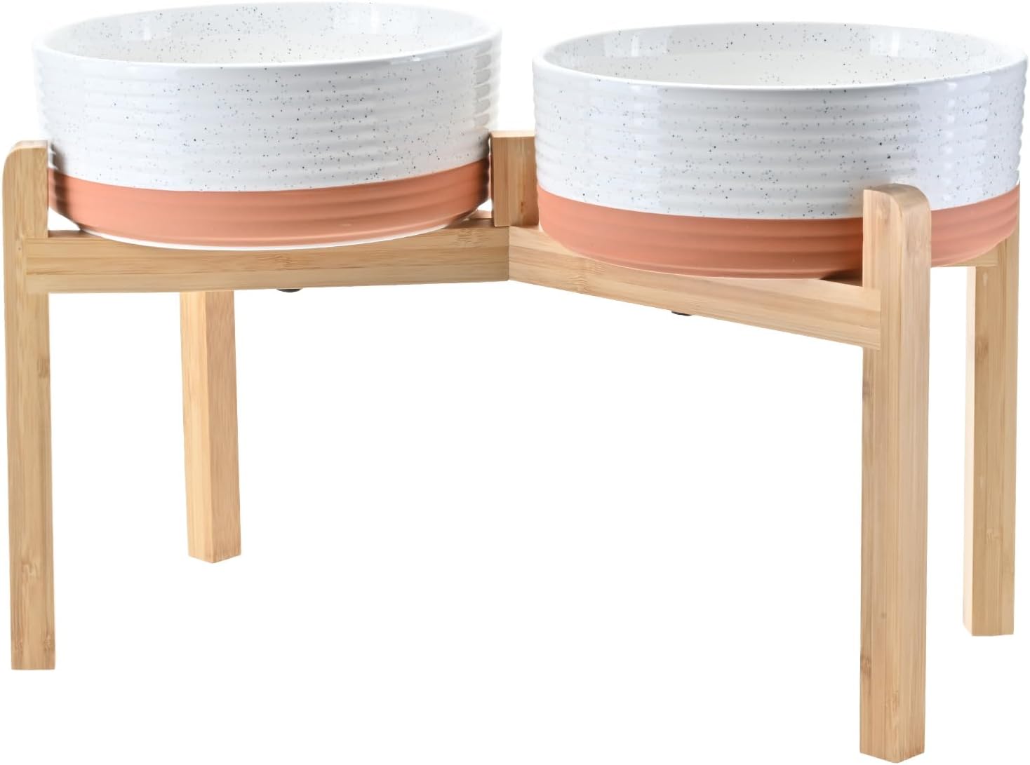 Elevated Dog Bowls Ceramic with Non-Slip Bamboo Stand for Pets