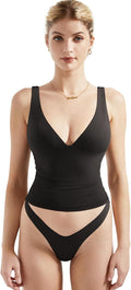 SUUKSESS Women Sexy V Neck V Back Tank Top - Double Lined Crop