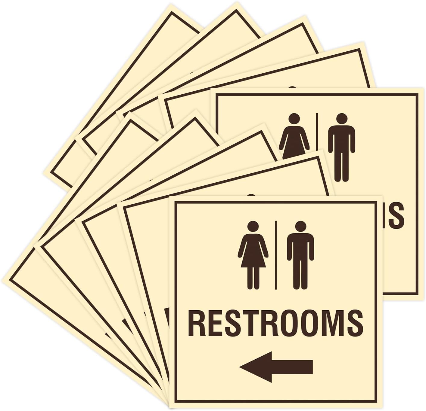 Square Restrooms Left Arrow Sign with Adhesive Tape - 10 Pack