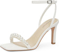 Modatope Womens Heels Square Open Toe Strappy High Heels - Pearl Style
