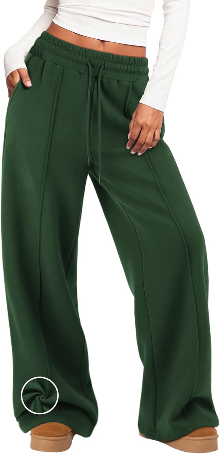 Womens Wide Leg Sweatpants Fleece Lined Baggy Pants for Winter