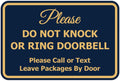 Please Do Not Knock Or Ring Doorbell Sign - Navy Blue/Gold 5 Pack