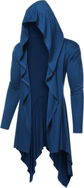 Men Long Hooded Cardigan Ruffle Shawl Collar Open Front - Lightweight