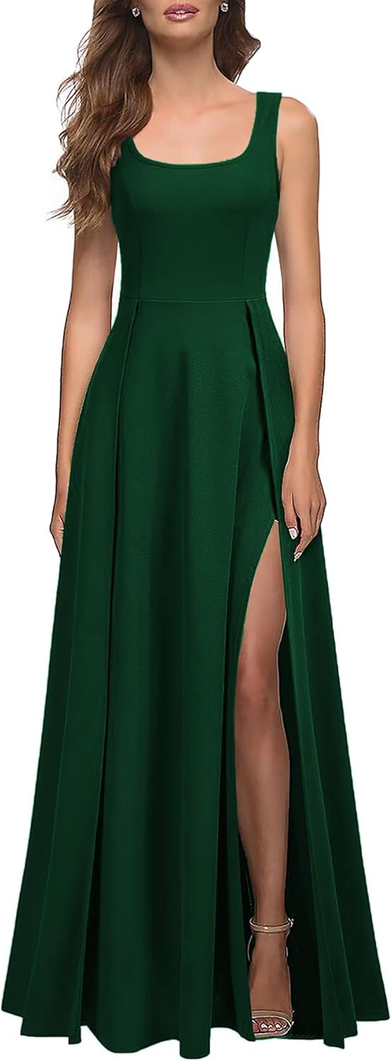 MUSHARE Women's Square Neck Sexy Split Cocktail Maxi Dress