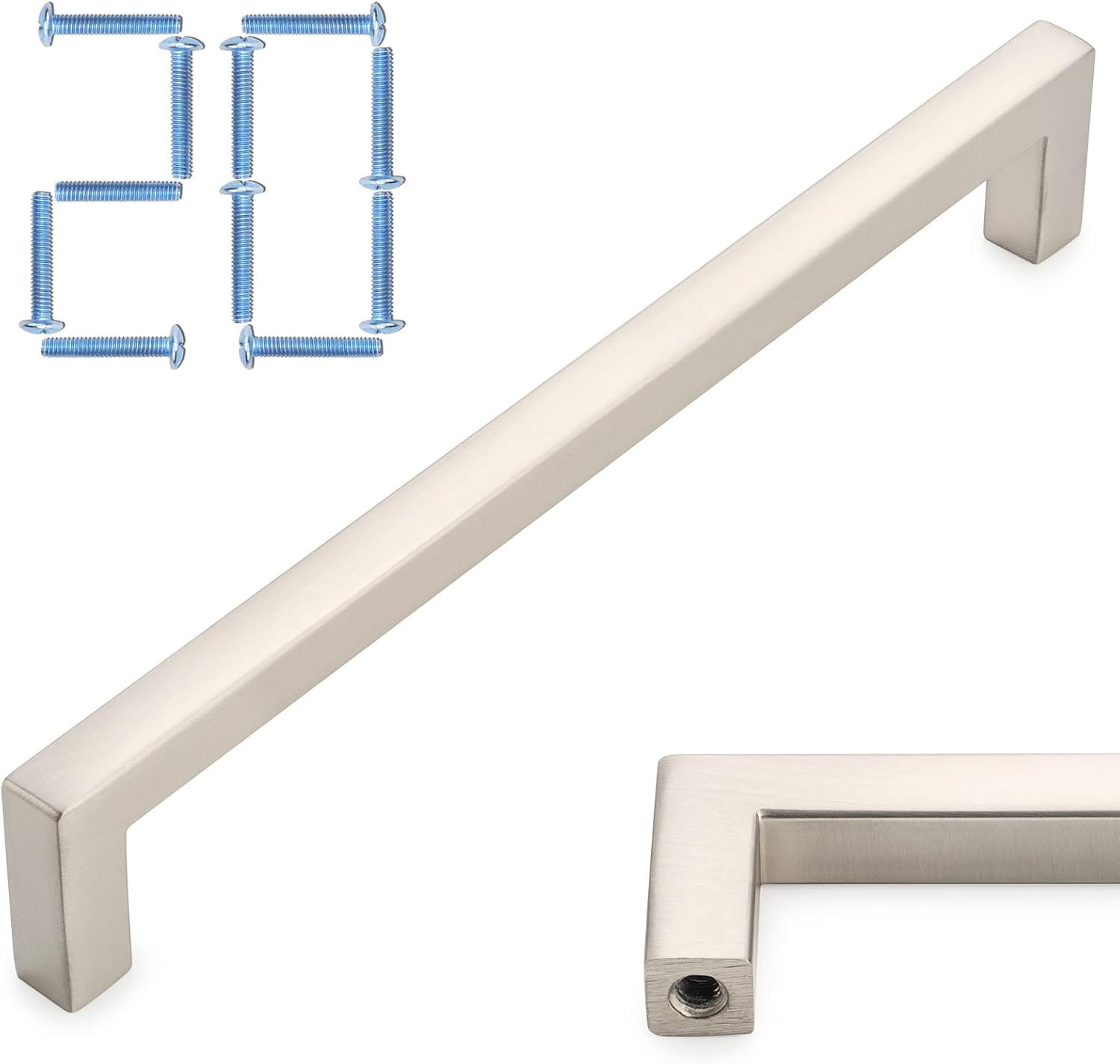 KOOFIZO 20-Pack Solid Square Bar Cabinet Handle - Brushed Nickel