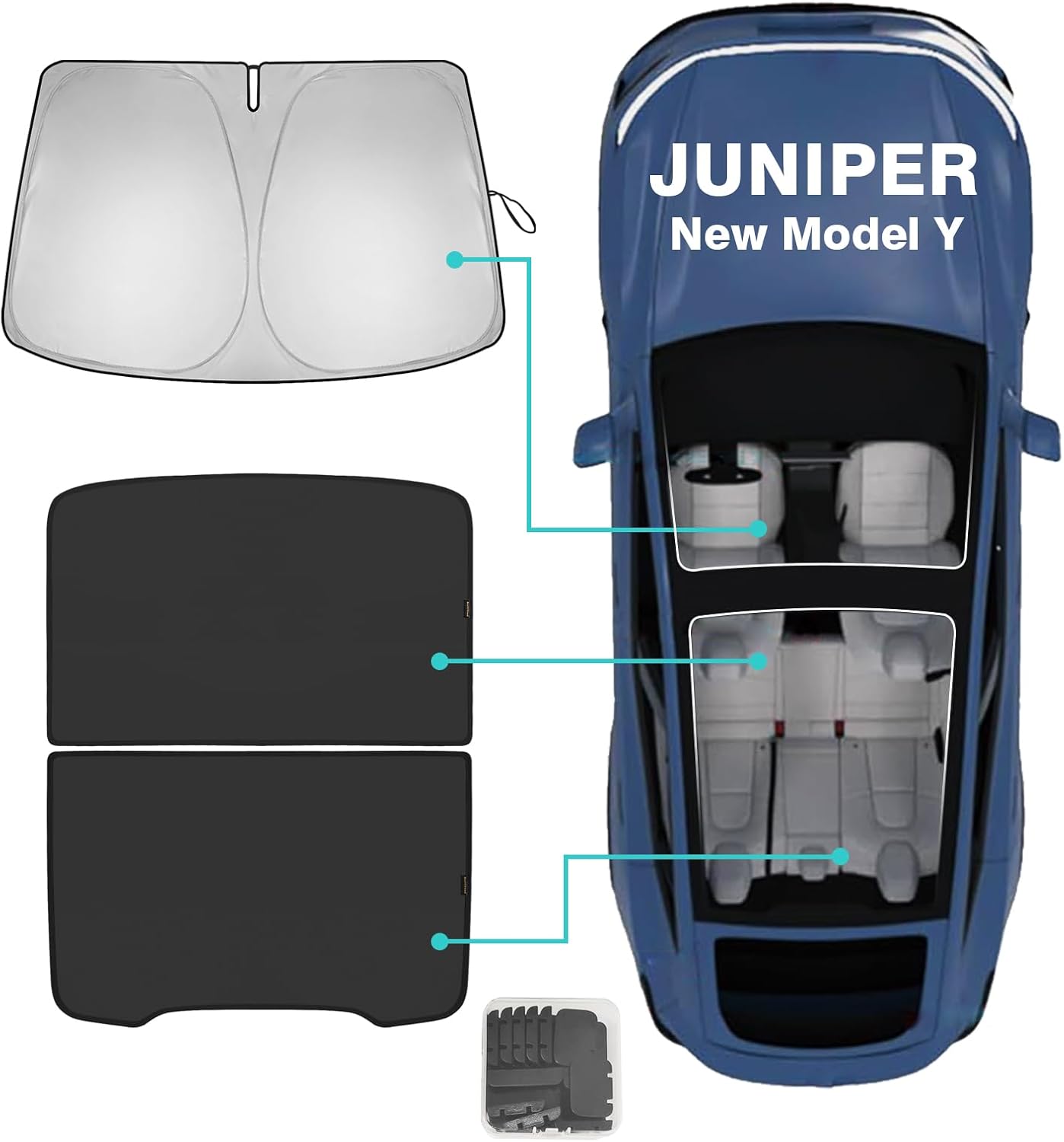 BestEvMod 3PCS Windshield & Roof Sunshade for Tesla Model Y