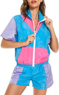 Yisfri Women's Color Block Windbreaker Tracksuit Set - Retro Crop