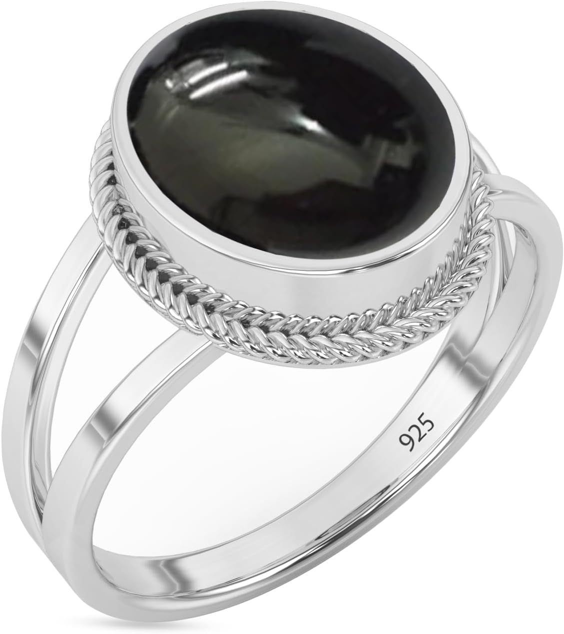 Sterling Silver 925 Ring with Natural Black Onyx Gemstone