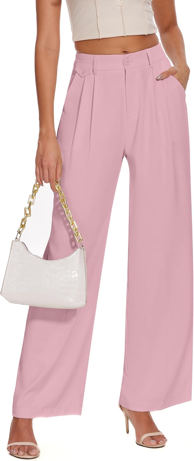 FUNYYZO Women's Loose Pleated Front Long Pants for Casual Style