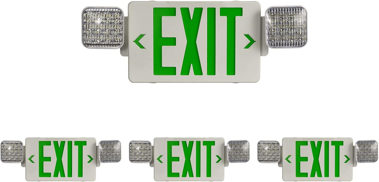 TANLUX Green Exit Sign with Emergency Lights - 4 Pack Combo