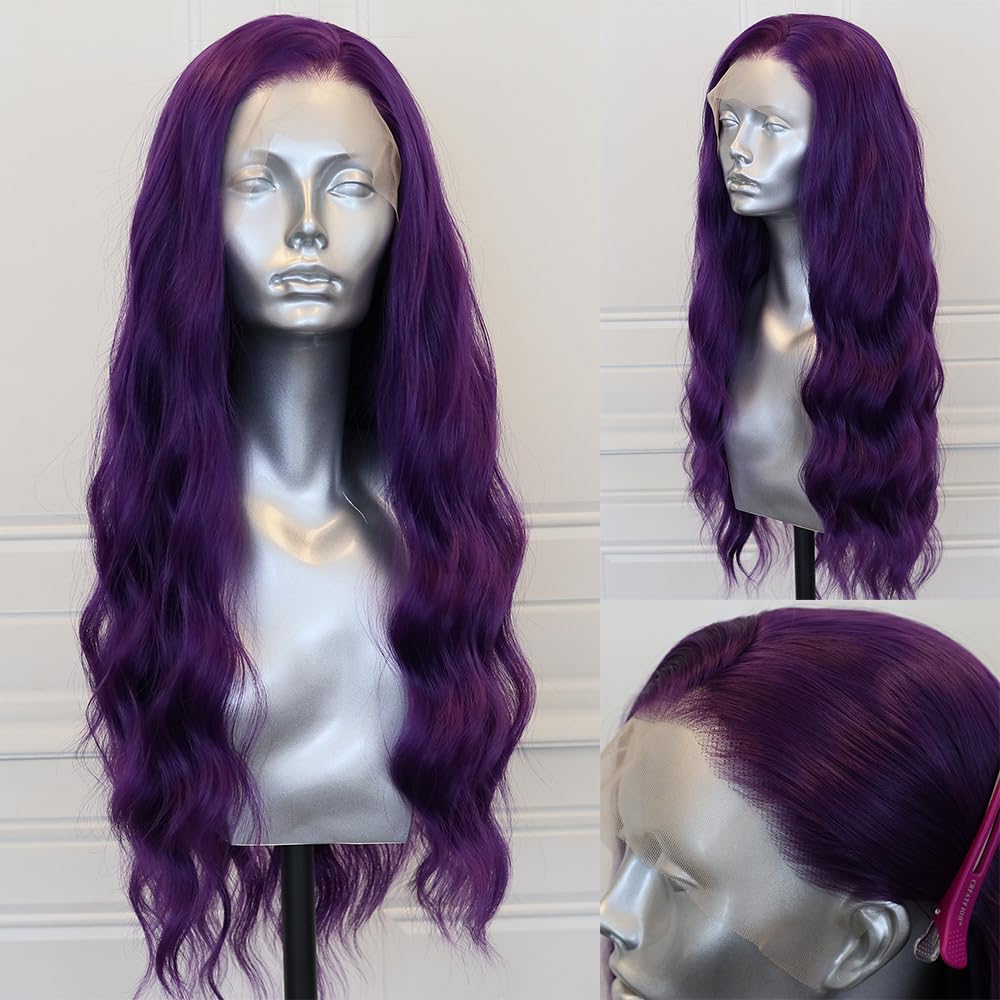 Long Wavy Purple Synthetic Lace Front Wigs for Women - 24 in