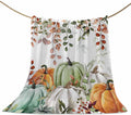 Fall Thanksgiving Throw Blankets Autumn Pumpkins Eucalyptus - Cozy