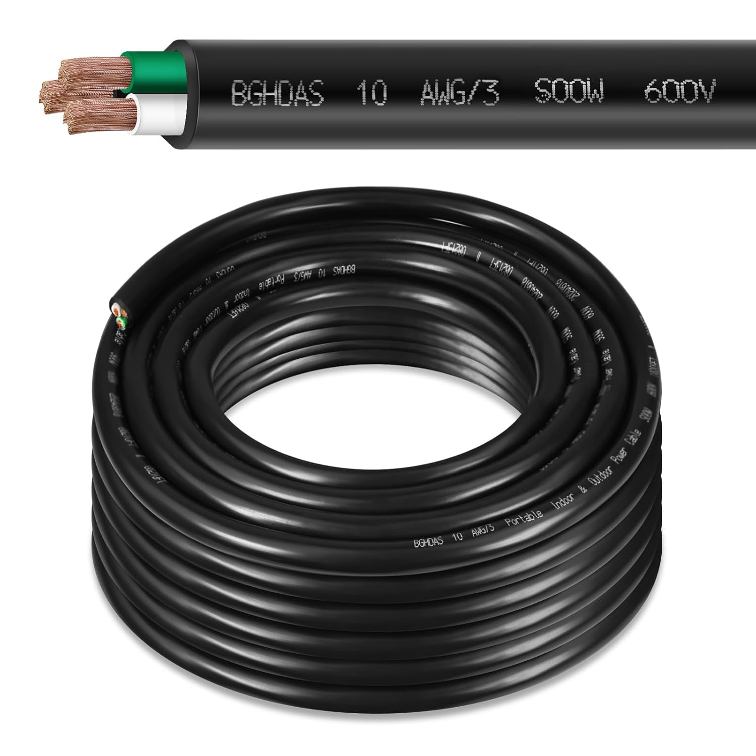 50ft 10/3 SOOW 10 AWG Portable Power Cable for Generators
