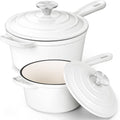 E-far Sauce Pan Set with Lid - Small Enameled Cast Iron Pots