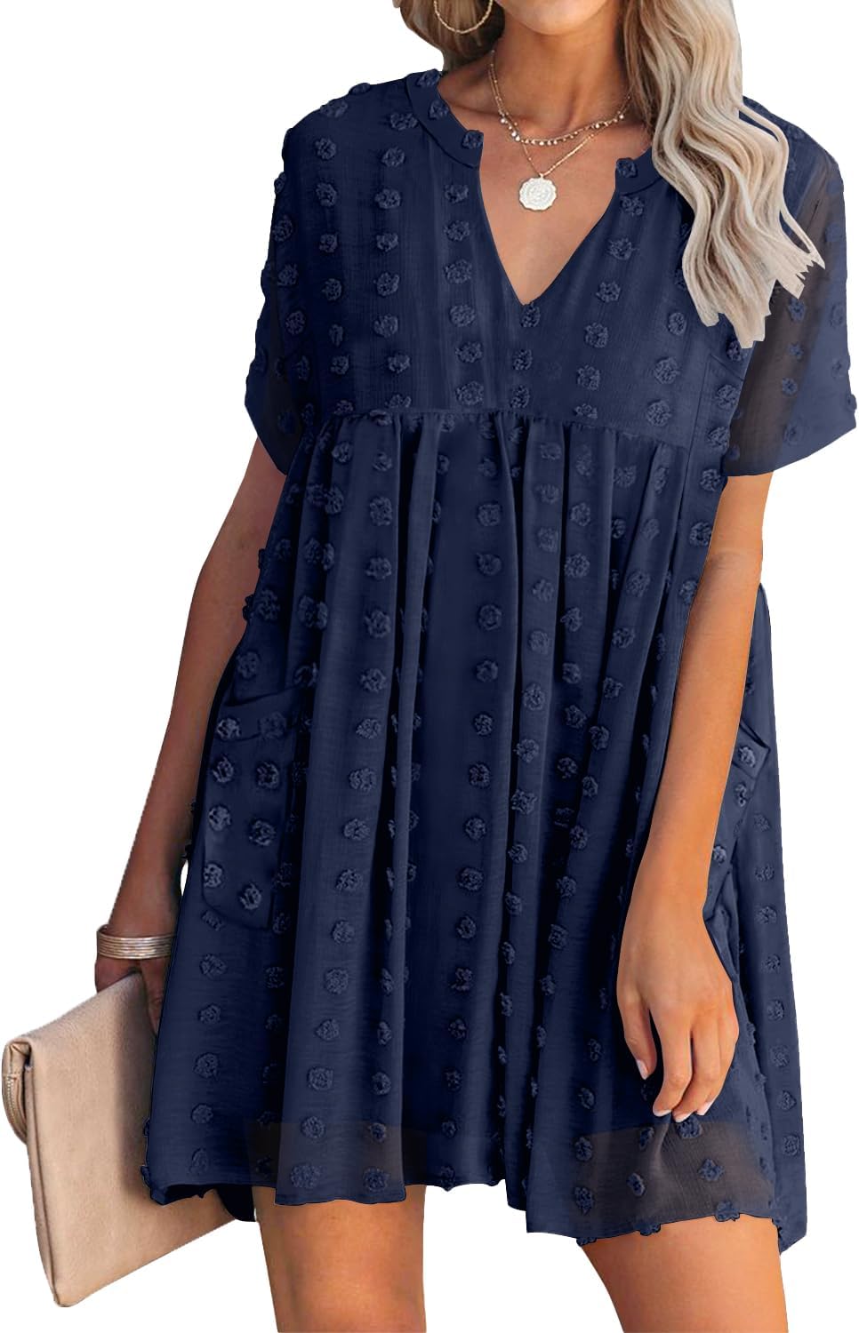MIHOLL Women's V Neck Short Sleeve Ruffle Mini Dress Review
