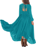 MITILLY Girls Boho Lace Flower Backless Long Sleeve Maxi Dress