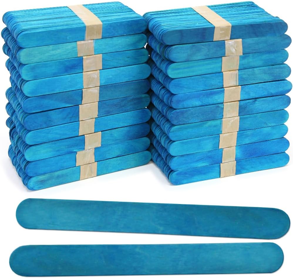 Blue 6 Inch Jumbo Wood Popsicle Sticks for Crafts and STEM Projects