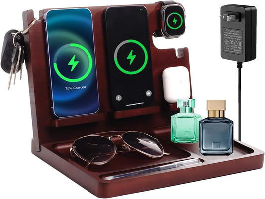 Nightstand Organizer with Dual Phone Wireless Charging Station