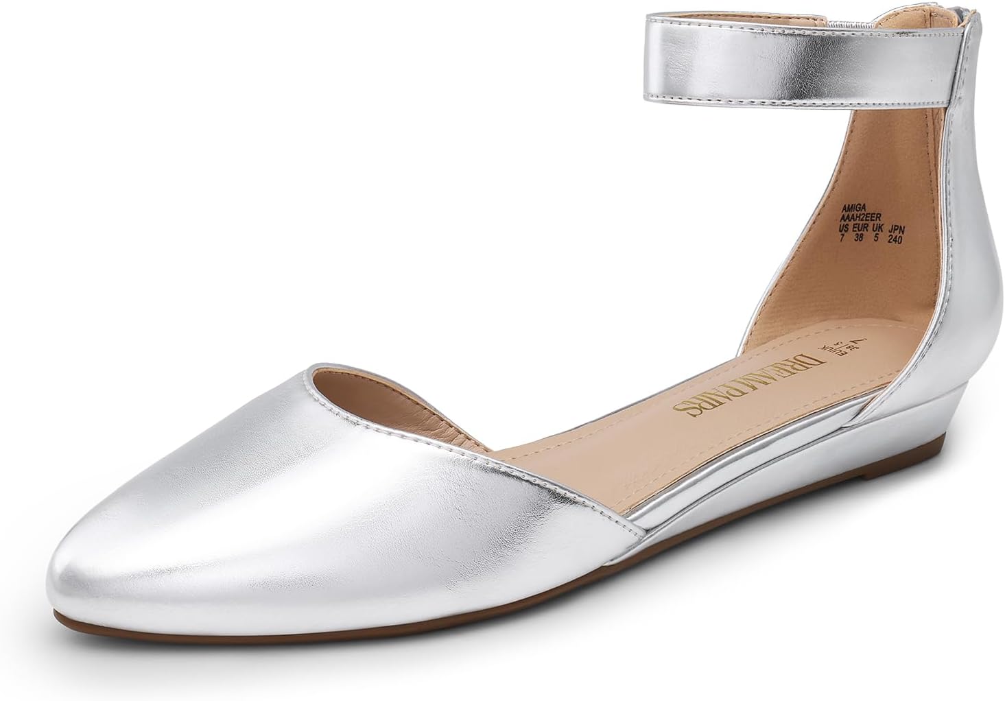DREAM PAIRS Women's Low Wedge Round Toe Ankle Strap Flats