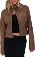 Onedreamer Womens Faux Leather Cropped Jacket - Vintage Moto Style
