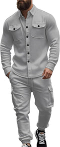 Men's Fleece Cargo Jacket Tracksuit Set - Warm Slim Fit
