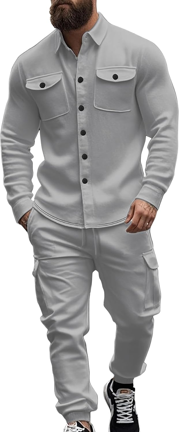Men's Fleece Cargo Jacket Tracksuit Set for Comfort and Style