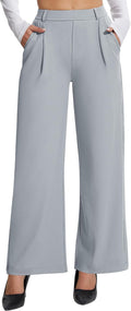 Stretchy Work Pants for Women Wide Leg High Waist - Pull On Comfort