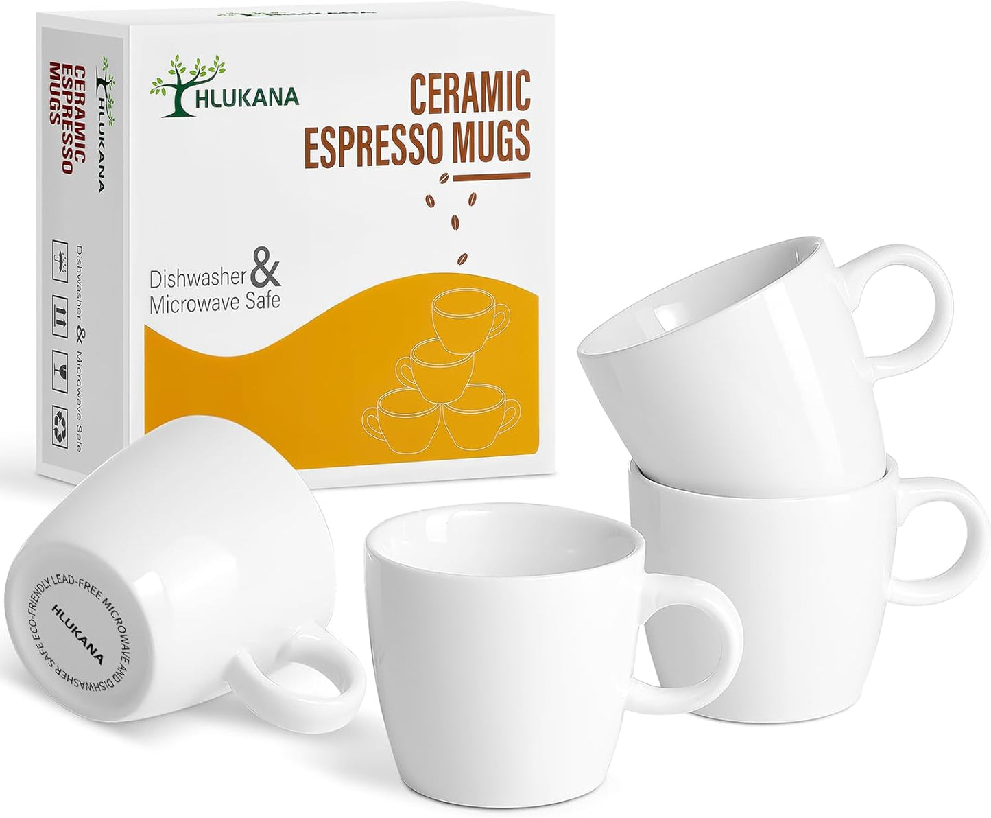 Set of 4 White Porcelain Espresso Cups - Microwave & Dishwasher Safe